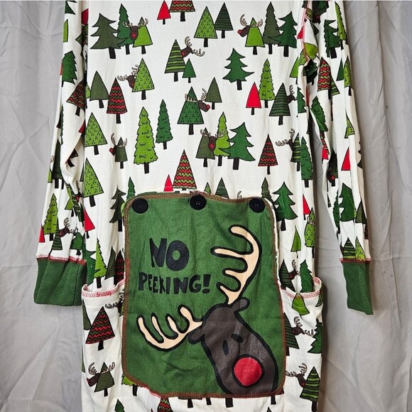 Lazy One No Peeking Flapjack Button Front One Piece Reindeer Christmas Pajamas - Picture 8 of 15